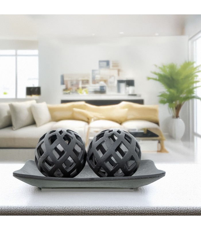 Centro Rectangular Ceramica Negra 26x16x3,5cm 61738