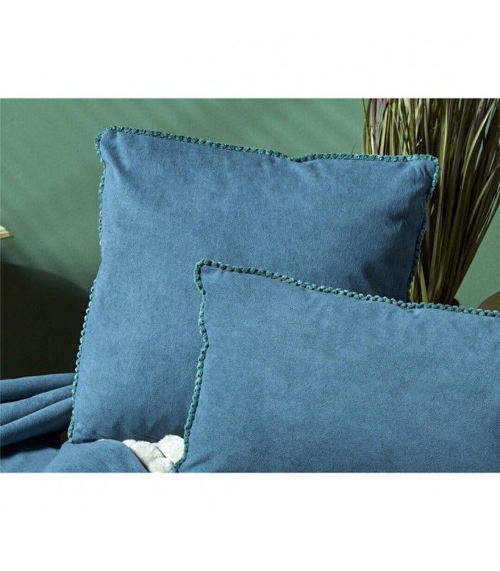 COJIN TERCIOPELO RIBETE AZUL 45X45 CMS 96-2467