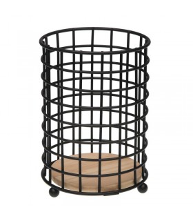 Soporte Utensilios cocina Metal/madera Negro Ø13x18cm 82704