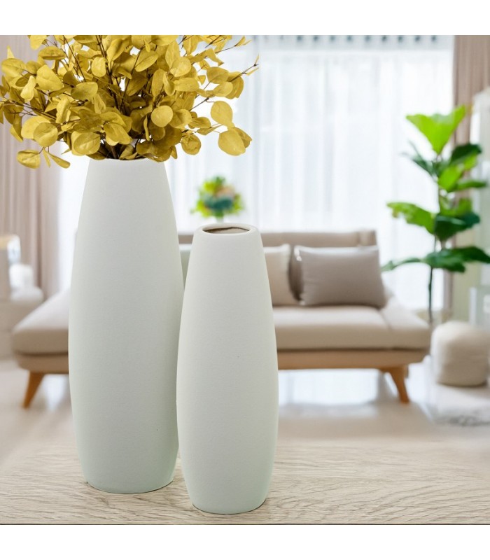 Jarron Ceramica Crema Rugosa Ø12x31cm 61687