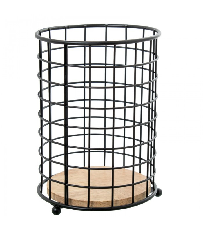 Soporte Utensilios cocina Metal/madera Negro Ø13x18cm 82704
