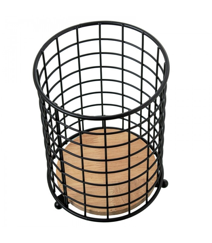 Soporte Utensilios cocina Metal/madera Negro Ø13x18cm 82704