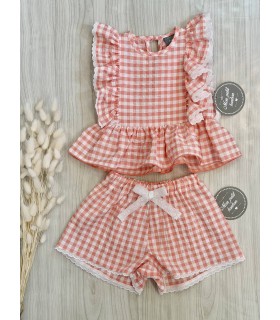 CAMISA+SHORT VICHY MELOCOTON MON PETIT BON BON VM034/6