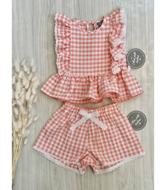 CAMISA+SHORT VICHY MELOCOTON MON PETIT BON BON VM034/6