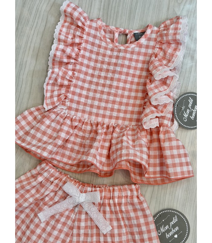 CAMISA+SHORT VICHY MELOCOTON MON PETIT BON BON VM034/6