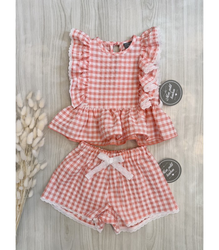 CAMISA+SHORT VICHY MELOCOTON MON PETIT BON BON VM034/6