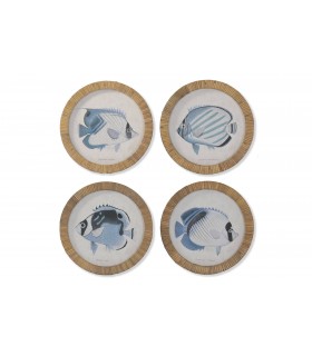 SET/4 CUADROS CRISTAL/RATAN PEZ Ø30CM CU-224326