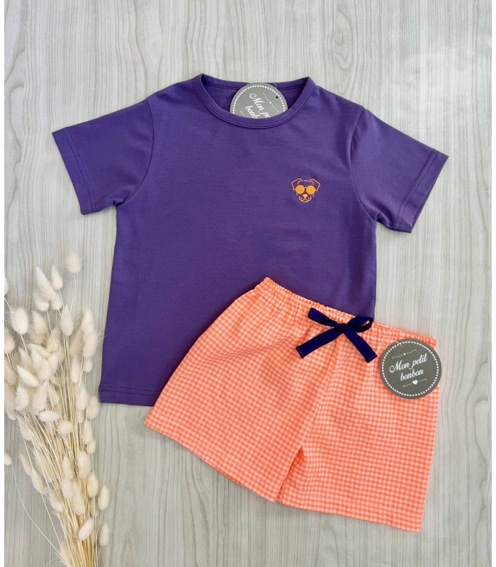 CAMISETA+BERMUDA VICHY FLUOR MON PETIT BON BON VM182/022166