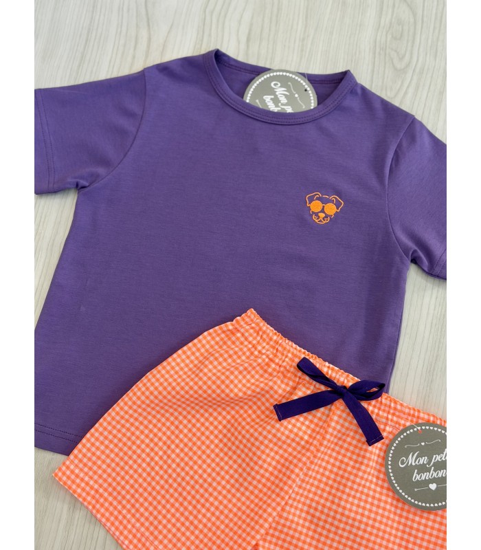 CAMISETA+BERMUDA VICHY FLUOR MON PETIT BON BON VM182/022166