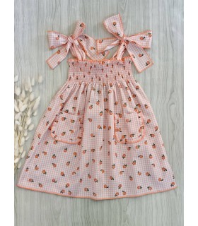 VESTIDO ELÁSTICO VICHY MELOCOTONES MON PETIT BON BON VM032