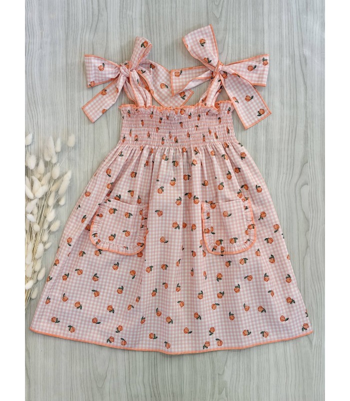 VESTIDO ELÁSTICO VICHY MELOCOTONES MON PETIT BON BON VM032