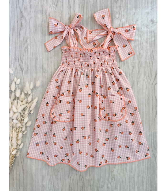 VESTIDO ELÁSTICO VICHY MELOCOTONES MON PETIT BON BON VM032