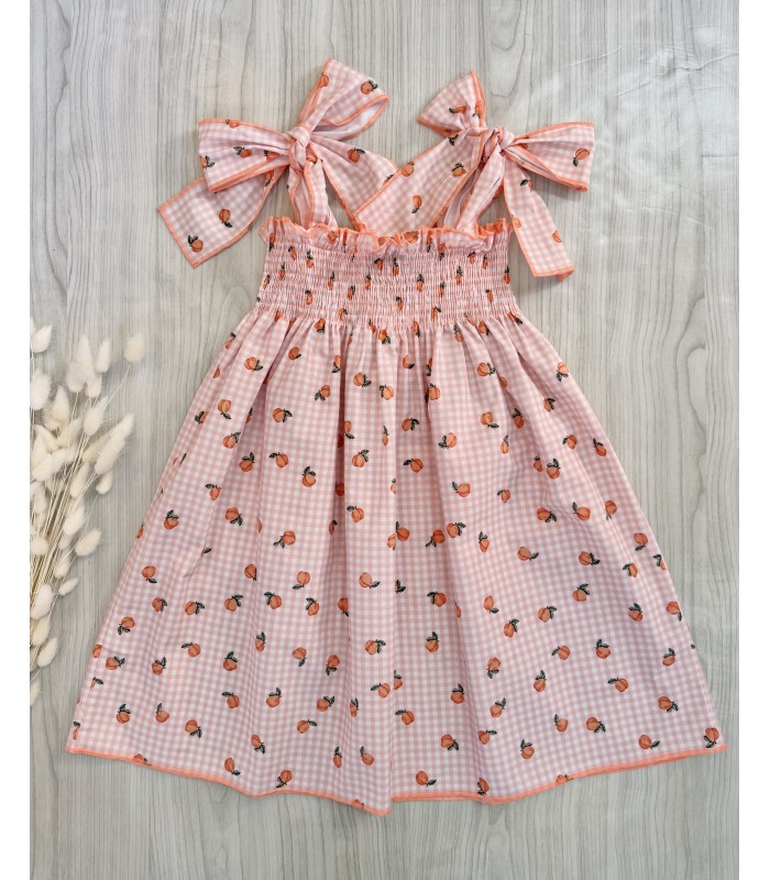 VESTIDO ELÁSTICO VICHY MELOCOTONES MON PETIT BON BON VM032