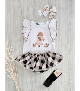 CAMISETA+BRAGA VICHY NEGRO MINI MARTINICAS 10939