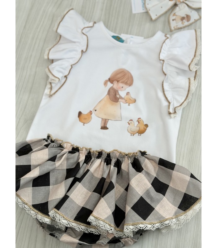 CAMISETA+BRAGA VICHY NEGRO MINI MARTINICAS 10939