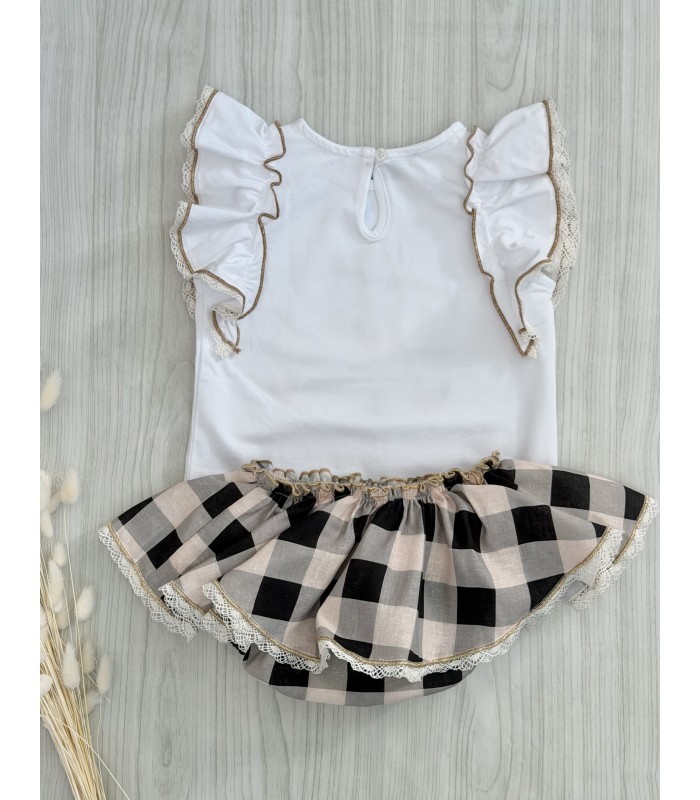 CAMISETA+BRAGA VICHY NEGRO MINI MARTINICAS 10939